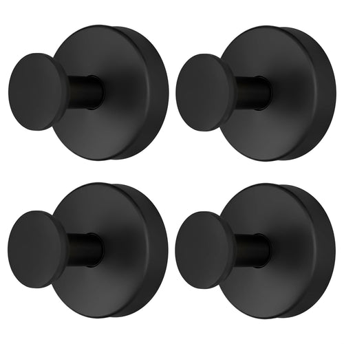 Matte Black Shower Hooks - 4Pcs Sleek Black Suction Cup Hooks for Shower, Kitchen, Glass Door, Mirror, Tile, 11Lbs Load, Removable, No-Drill Mount - Rust Resistant Suction Towel Hook for Loofah, Towel