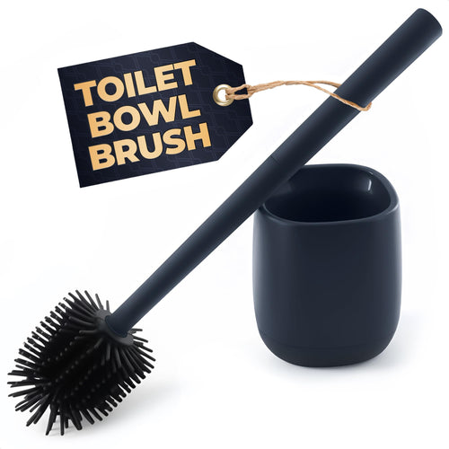 Toilet Brush and Holder Set - Silicone Toilet Bowl Brush with Black Holder Base, Compact Bath Accessory for Small Spaces - Easy to Place and Simple to Store After Use, Plastic Bathroom Cleaning Tool