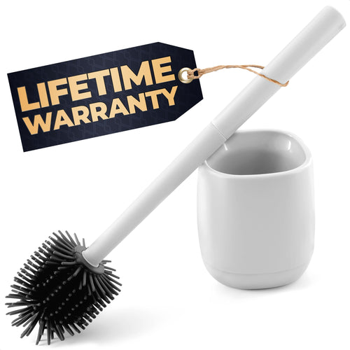 Toilet Brush and Holder Set - Silicone Toilet Bowl Brush with White Holder Base, Compact Bath Accessory for Small Spaces - Easy to Place and Simple to Store After Use, Plastic Bathroom Cleaning Tool