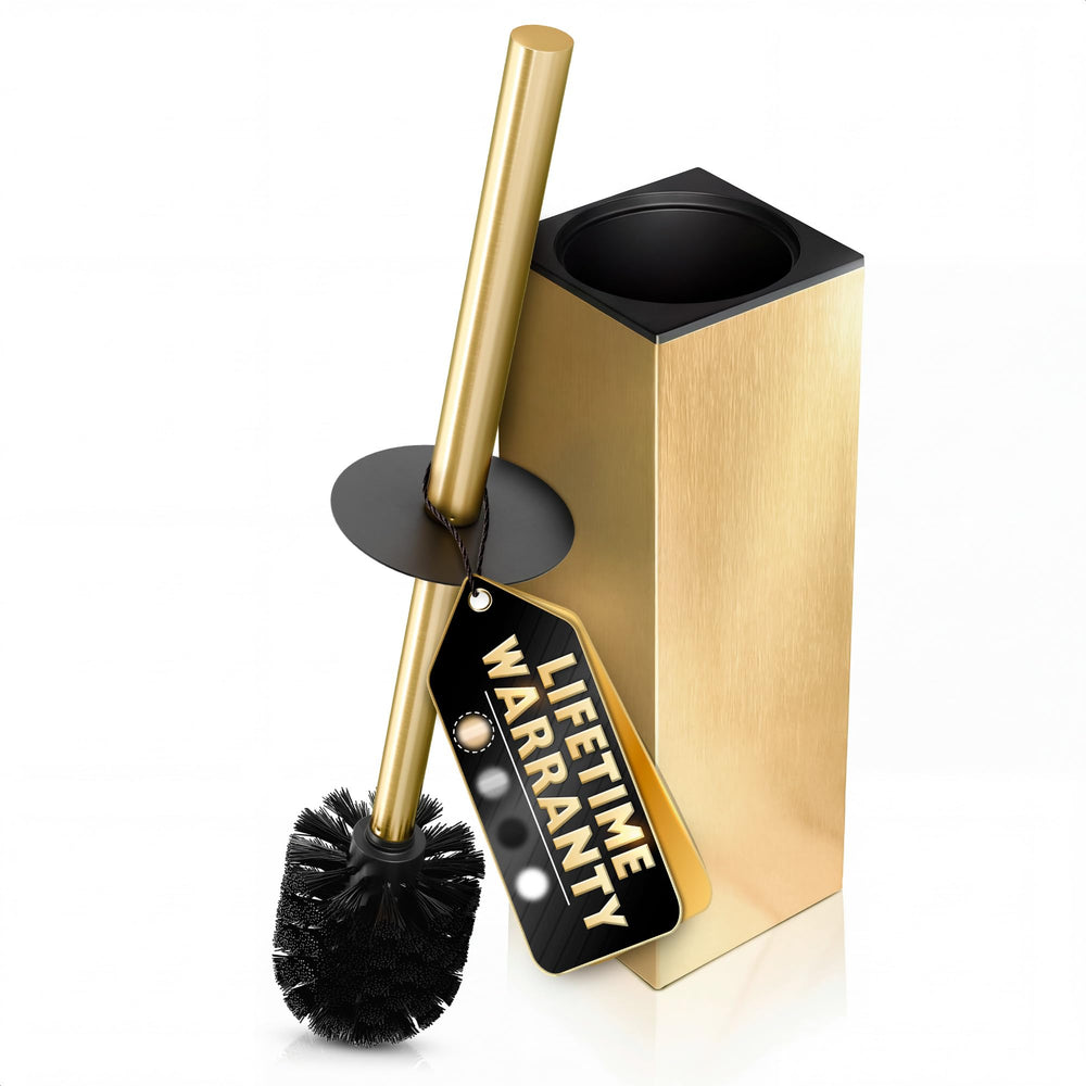 Stainless Steel Toilet Brush and Holder Set Gold & Square Design - Corrosion and Scratch-Resistant Gold Toilet Brush and Holder Set with Splash Protection - for Deep & Effective Bathroom Cleaning