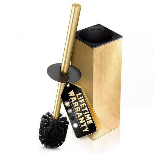 Stainless Steel Toilet Brush and Holder Set Gold & Square Design - Corrosion and Scratch-Resistant Gold Toilet Brush and Holder Set with Splash Protection - for Deep & Effective Bathroom Cleaning