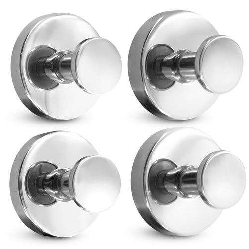 4 Pcs Suction Hooks for Shower Wall – Chrome Cup Hooks for Tile, Mirror, Kitchen, Glass – Easy to Mount, Supports up to 11Lbs, Removable, Rustproof - Suction Cup Shower Hook for Robe, Towel, Loofah