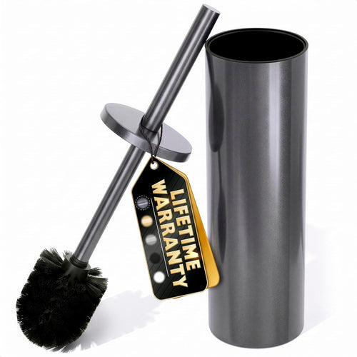 Graphite Metallic Stainless Steel Toilet Brush and Holder Set - Toilet Bowl Brush and Holder with Splash Cover, Sturdy Bristles, Corrosion & Scratch Resistant - Elegant Design, Effective Deep Cleaning