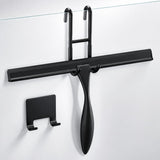 12 Inch Shower Door Squeegee - Black Shower Squeegee for Streak-Free Bathroom Glass - Stainless Steel Cleaner with Silicone Blade, Adhesive & Hanging Hooks for Mirror, Tile, Window, Car, Everyday Use