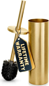 Gold Toilet Brush and Holder Set — Stainless Steel, Brushed Gold