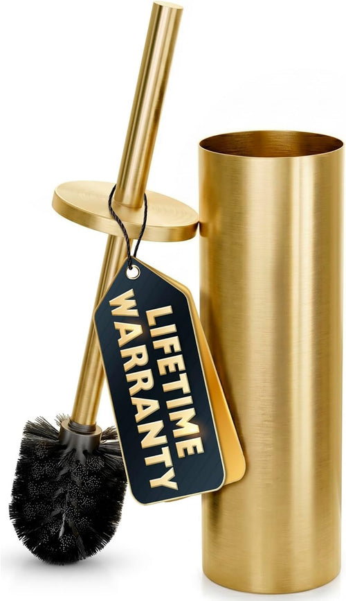 Gold Toilet Brush and Holder Set — Stainless Steel, Brushed Gold