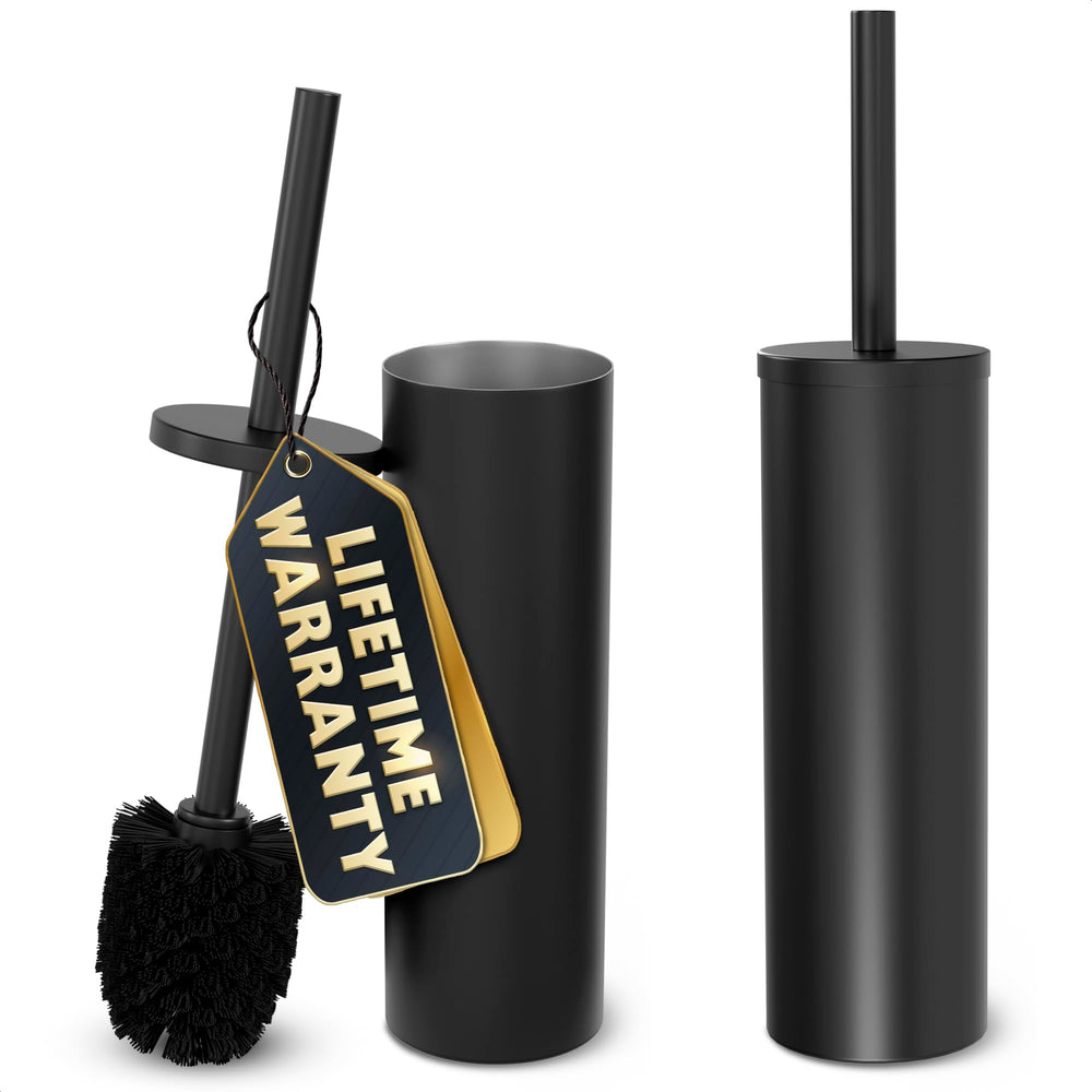 2 PCS Black Toilet Brush and Holder Set - Scratch Resistant Black Toilet Bowl Brush and Holder with Soft Bristles Replaceable Head, Protection From Splashes, and Compact Design - for Cleaning