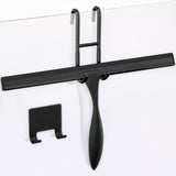14 Inch Shower Door Squeegee - Black Shower Squeegee for Streak-Free Bathroom Glass - Stainless Steel Cleaner with Silicone Blade, Adhesive & Hanging Hooks for Mirror, Tile, Window, Car, Everyday Use
