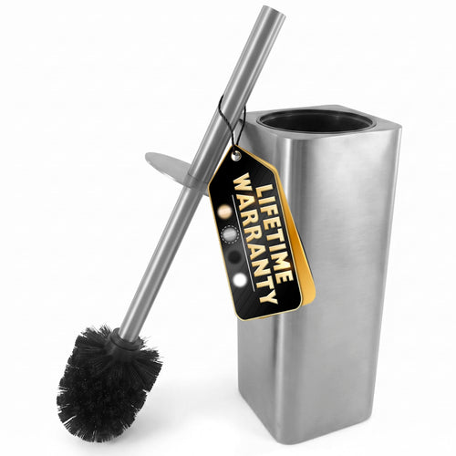 Silver Toilet Brush and Holder Set - Upgrade Your Bathroom in Seconds - Stainless Steel Toilet Bowl Brush and Holder with 2 Rounded Corners, Replaceable Head, Removable Inner Bowl & Splash Guard Cover