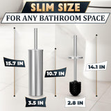 2 Pcs Stylish Stainless Steel Toilet Brush and Holder Set - Silver Toilet Bowl Brush and Holder with Splash Cover, Sturdy Bristles, Corrosion & Scratch Resistant - Elegant Design, Effective Cleaning