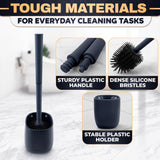 Toilet Brush and Holder Set - Silicone Toilet Bowl Brush with Black Holder Base, Compact Bath Accessory for Small Spaces - Easy to Place and Simple to Store After Use, Plastic Bathroom Cleaning Tool
