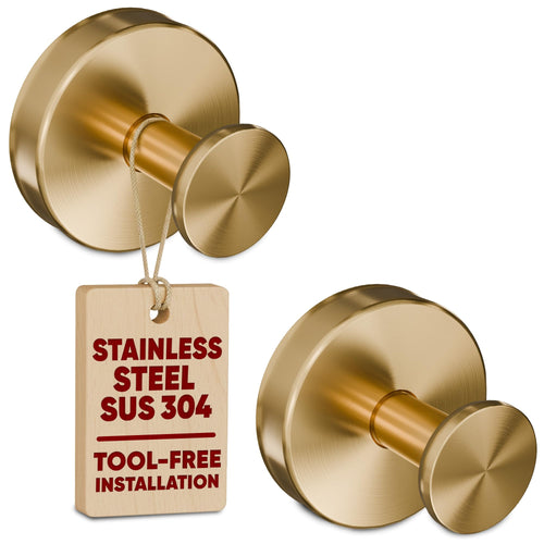 Suction Cup Hooks for Shower 2 Pcs - Gold Shower Hooks, Quick-Mount Rustproof Gold , Kitchen, Glass Door, Mirror, Tile, Removable Suction Towel Hook That Holds up to 11Lbs for Loofah, Bath Robe, Towel