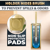 Gold Toilet Brush and Holder Set - Instantly Elevate Your Bathroom Style - Stainless Steel Toilet Bowl Brush and Holder with 2 Rounded Corners, Replaceable Head, Removable Inner Bowl & Splash Guard