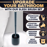 Toilet Brush and Holder Set - Silicone Toilet Brush Cleaner with Dark Grey Holder Base, Compact Accessory for Small Spaces - Easy to Place & Simple to Store After Use, Plastic Bathroom Cleaning Tool