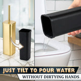 Gold Toilet Brush with Square Holder - Toilet Brush and Holder Set Gold, Stainless Steel Handle with Splash Shield, Replaceable Head and Removable Inner Cup - Freestanding Bathroom Toilet Cleaning Set