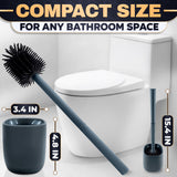 Toilet Brush and Holder Set - Silicone Toilet Brush Cleaner with Dark Grey Holder Base, Compact Accessory for Small Spaces - Easy to Place & Simple to Store After Use, Plastic Bathroom Cleaning Tool