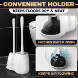 2 in 1 Toilet Plunger and Brush Set White - Toilet Brush and Plunger Set White with Stiff Bristles, Strong Vacuum Suction and Holder - Space-Saving Stand, Fits Most Standard Toilets, 9.3×6.3×15.2 inch