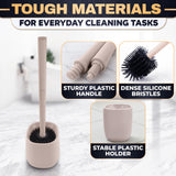 Silicone Toilet Brush and Holder Set - Cream RV Toilet Brush with Holder, Flexible Head, Soft Bristles, Detachable Handle and Freestanding Base, Compact Bathroom Cleaning Tool with Minimalistic Design