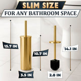 2 PCS Gold Toilet Brush and Holder Set - Brushed Stainless Steel Gold Toilet Bowl Brush and Holder with Replacable Head, Removable Inner Bowl, and Splash Protection - Dense Bristles for Cleaning