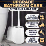 2 in 1 Toilet Plunger and Brush Set White - Toilet Brush and Plunger Set White with Stiff Bristles, Strong Vacuum Suction and Holder - Space-Saving Stand, Fits Most Standard Toilets, 9.3×6.3×15.2 inch