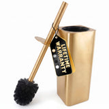 Gold Toilet Brush and Holder Set - Instantly Elevate Your Bathroom Style - Stainless Steel Toilet Bowl Brush and Holder with 2 Rounded Corners, Replaceable Head, Removable Inner Bowl & Splash Guard
