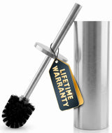 Stainless Steel Toilet Brush and Holder Set - Free-Standing Toilet Bowl Brush and Holder with Removable Inner Bowl, Splash Cover, Sturdy Bristles, Corrosion & Scratch Resistant - Modern Toilet Design