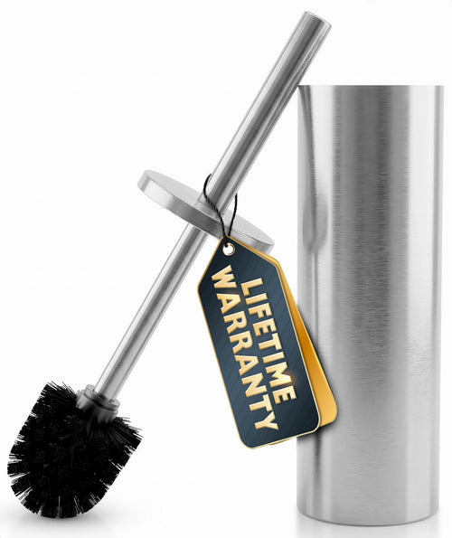 Stainless Steel Toilet Brush and Holder Set - Free-Standing Toilet Bowl Brush and Holder with Removable Inner Bowl, Splash Cover, Sturdy Bristles, Corrosion & Scratch Resistant - Modern Toilet Design