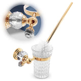 Gold Stainless Steel Toilet Brush with Crystal Toilet Brush Holder Set – Wall Mounted Holder, Replaceable Head, Decorative Space-Saving Design Bathroom Toilet Accessory Elegant Toilet Bowl Cleaner Set