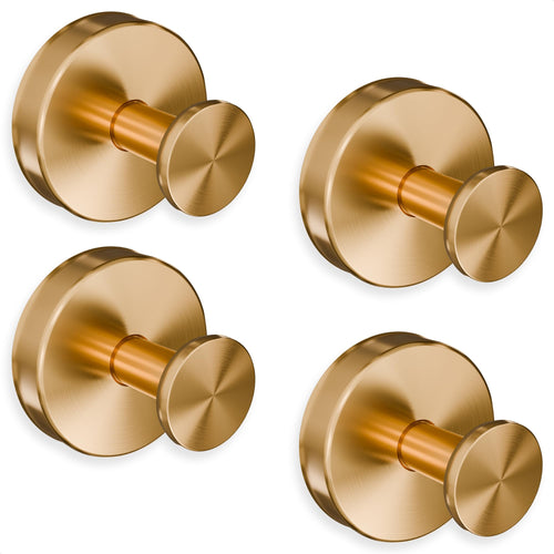 Gold Shower Hooks - 4 Pcs Easy to Install Rustproof Gold Suction Cup Hooks for Shower, Kitchen, Glass Door, Mirror, Tile, Suction Towel Hook with 11Lbs Load Capacity for Loofah, Towel, Bath Robe