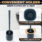 Toilet Brush and Holder Set - Silicone Toilet Brush Cleaner with Dark Grey Holder Base, Compact Accessory for Small Spaces - Easy to Place & Simple to Store After Use, Plastic Bathroom Cleaning Tool