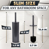 Graphite Metallic Stainless Steel Toilet Brush and Holder Set - Toilet Bowl Brush and Holder with Splash Cover, Sturdy Bristles, Corrosion & Scratch Resistant - Elegant Design, Effective Deep Cleaning