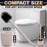 Silicone Toilet Brush and Holder Set - Cream RV Toilet Brush with Holder, Flexible Head, Soft Bristles, Detachable Handle and Freestanding Base, Compact Bathroom Cleaning Tool with Minimalistic Design