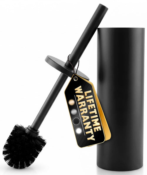 Matte Black Toilet Brush and Holder Set - Stainless Steel Toilet Brush with Holder, Removable Inner Bowl, Replaceable Head, Anti-Splash Guard and Flexible Bristles for Effective Bathroom Cleaning