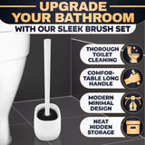 Toilet Brush and Holder Set - Silicone Toilet Bowl Brush with White Holder Base, Compact Bath Accessory for Small Spaces - Easy to Place and Simple to Store After Use, Plastic Bathroom Cleaning Tool