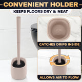 Silicone Toilet Brush and Holder Set - Cream RV Toilet Brush with Holder, Flexible Head, Soft Bristles, Detachable Handle and Freestanding Base, Compact Bathroom Cleaning Tool with Minimalistic Design