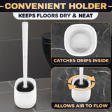 Toilet Brush and Holder Set - Silicone Toilet Bowl Brush with White Holder Base, Compact Bath Accessory for Small Spaces - Easy to Place and Simple to Store After Use, Plastic Bathroom Cleaning Tool