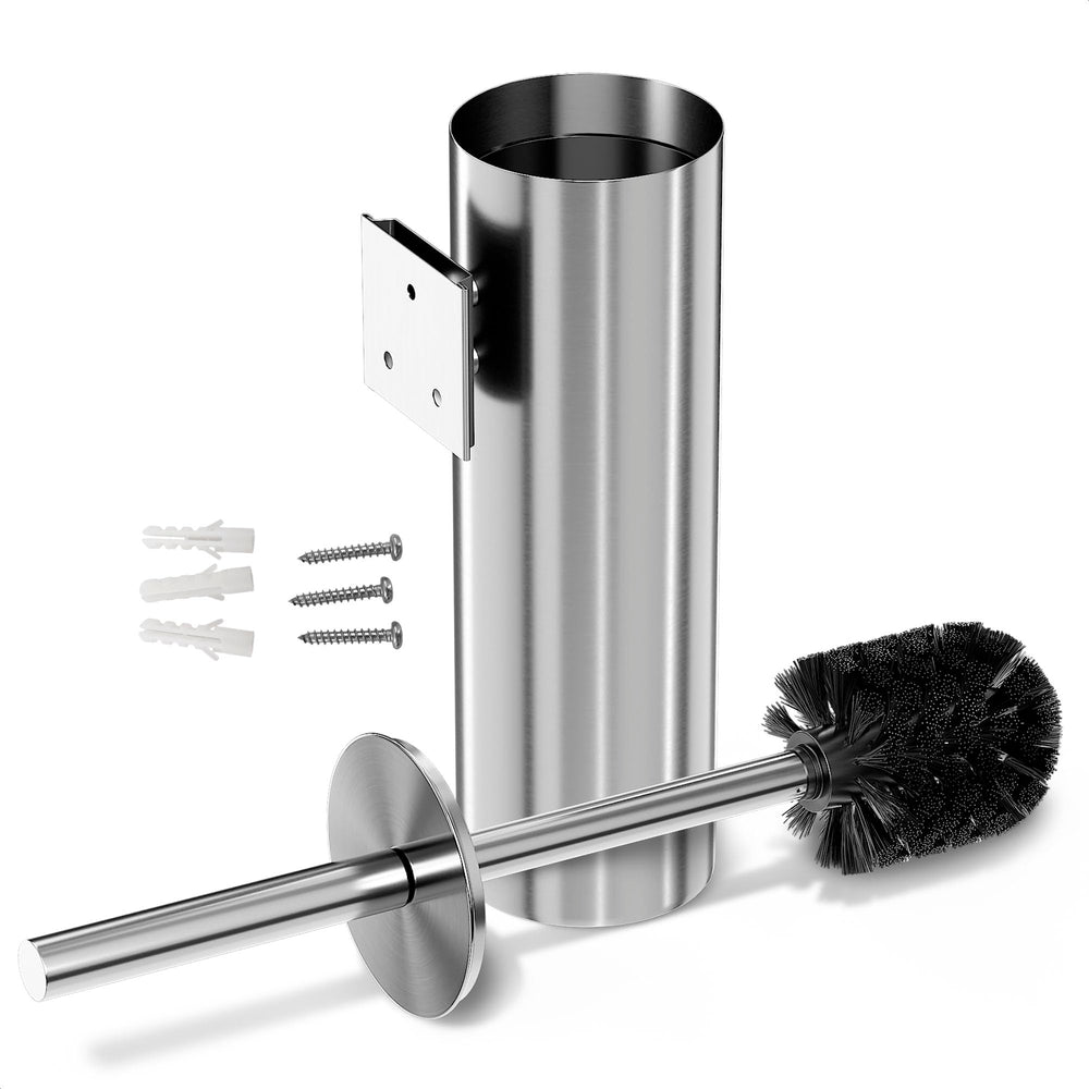 Silver Modern Toilet Brush and Holder Set with Wall Mount - Stainless Steel Toilet Brush with Holder - Removable Inner Bowl, Shiny Design, Splash Protection & Dense Bristles for Bathroom Cleaning