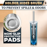 Stainless Steel Toilet Brush and Holder Set - Free-Standing Toilet Bowl Brush and Holder with Removable Inner Bowl, Splash Cover, Sturdy Bristles, Corrosion & Scratch Resistant - Modern Toilet Design
