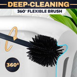Toilet Brush and Holder Set - Silicone Toilet Bowl Brush with Black Holder Base, Compact Bath Accessory for Small Spaces - Easy to Place and Simple to Store After Use, Plastic Bathroom Cleaning Tool