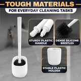 Toilet Brush and Holder Set - Silicone Toilet Bowl Brush with White Holder Base, Compact Bath Accessory for Small Spaces - Easy to Place and Simple to Store After Use, Plastic Bathroom Cleaning Tool