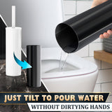 Stainless Steel Toilet Brush and Holder Set White - Long Handle Toilet Bowl Cleaner Brush and Holder - Removable Inner Liner, Shiny Design, Splash Protection & Dense Bristles for Bathroom Cleaning