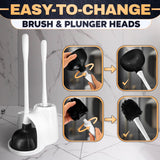 2 in 1 Toilet Plunger and Brush Set White - Toilet Brush and Plunger Set White with Stiff Bristles, Strong Vacuum Suction and Holder - Space-Saving Stand, Fits Most Standard Toilets, 9.3×6.3×15.2 inch