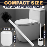 Toilet Brush and Holder Set - Silicone Toilet Bowl Brush with White Holder Base, Compact Bath Accessory for Small Spaces - Easy to Place and Simple to Store After Use, Plastic Bathroom Cleaning Tool