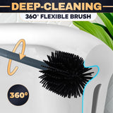 Toilet Brush and Holder Set - Silicone Toilet Brush Cleaner with Dark Grey Holder Base, Compact Accessory for Small Spaces - Easy to Place & Simple to Store After Use, Plastic Bathroom Cleaning Tool