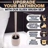 Silicone Toilet Brush and Holder Set - Cream RV Toilet Brush with Holder, Flexible Head, Soft Bristles, Detachable Handle and Freestanding Base, Compact Bathroom Cleaning Tool with Minimalistic Design