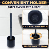 Toilet Brush and Holder Set - Silicone Toilet Bowl Brush with Black Holder Base, Compact Bath Accessory for Small Spaces - Easy to Place and Simple to Store After Use, Plastic Bathroom Cleaning Tool