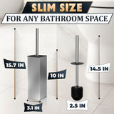 Silver Toilet Brush and Holder Set Stainless Steel – Square Design Toilet Bowl Brush and Holder, Rust, Corrosion & Scratch Resistant with Splash Protection, for Efficient Cleaning and Neat Storage