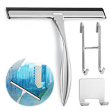 10" Silver Shower Door Squeegee - Stainless Steel Shower Squeegee for Streak-Free Bathroom Glass with Silicone Blade, Adhesive & Hanging Hooks for Mirror, Tile, Window, Car, Multi-Surface Everyday Use