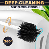 Toilet Brush and Holder Set - Silicone Toilet Bowl Brush with White Holder Base, Compact Bath Accessory for Small Spaces - Easy to Place and Simple to Store After Use, Plastic Bathroom Cleaning Tool
