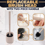 Silicone Toilet Brush and Holder Set - Cream RV Toilet Brush with Holder, Flexible Head, Soft Bristles, Detachable Handle and Freestanding Base, Compact Bathroom Cleaning Tool with Minimalistic Design